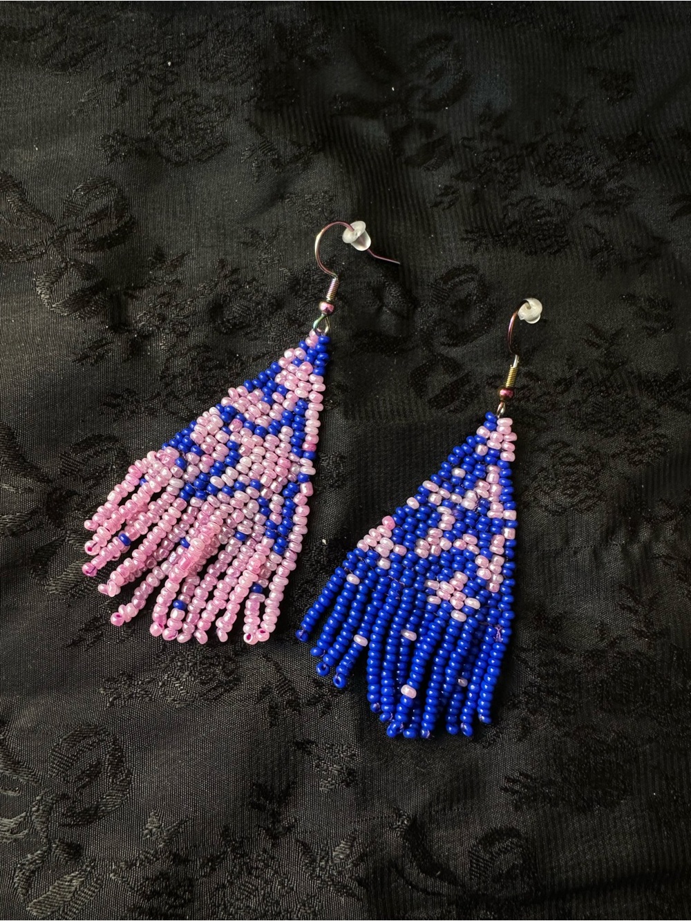 Handmade Pink and Blue Beaded Fringe Earrings
